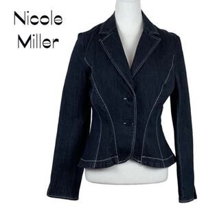 Anthropologie Nicole Miller Fitted Boho Festival Blue Jean Jacket NWOT Size 8